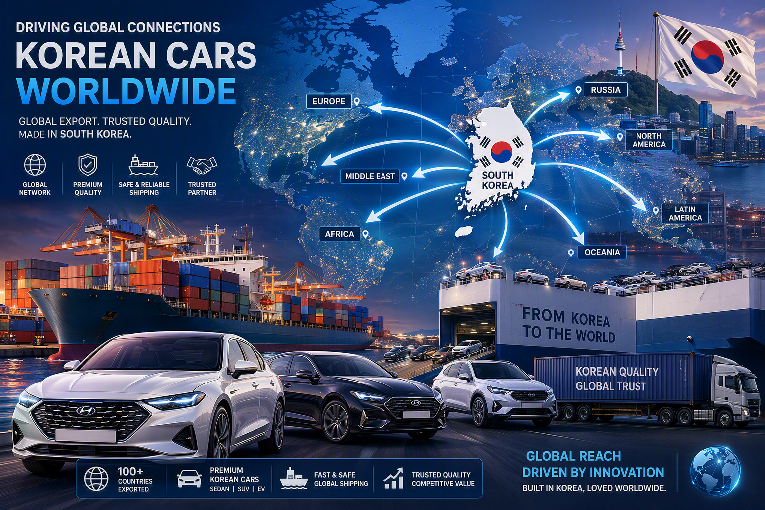 Korean cars worldwide export banner from Khan Motors Trading