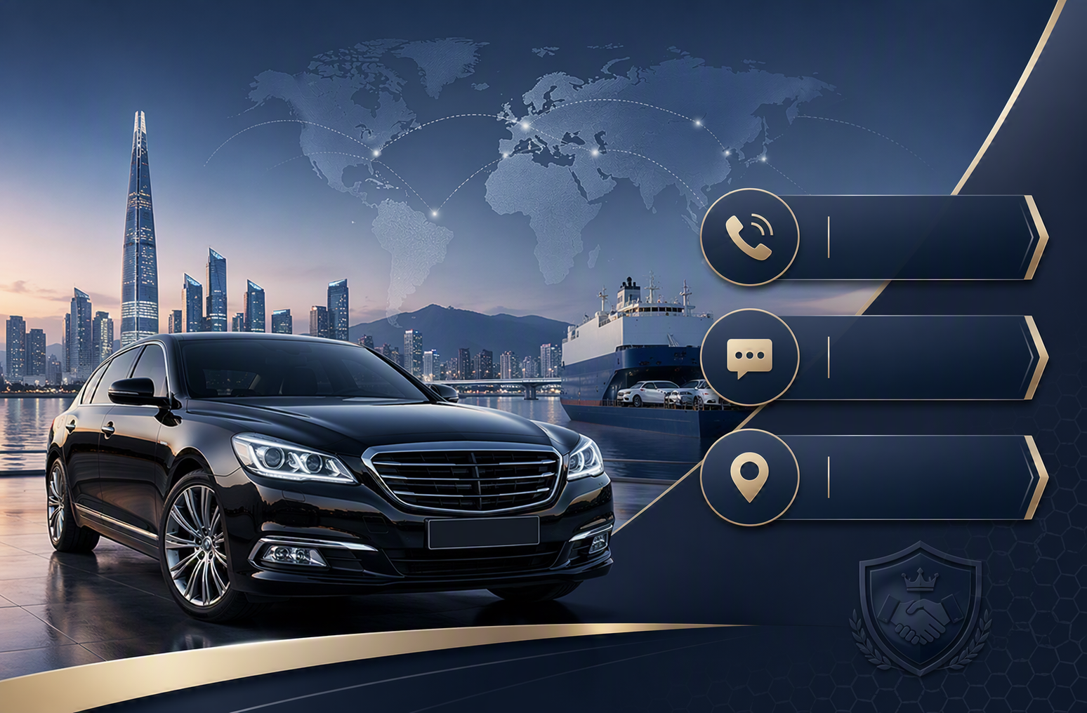 Luxury Korean car export contact banner from Khan Motors Trading